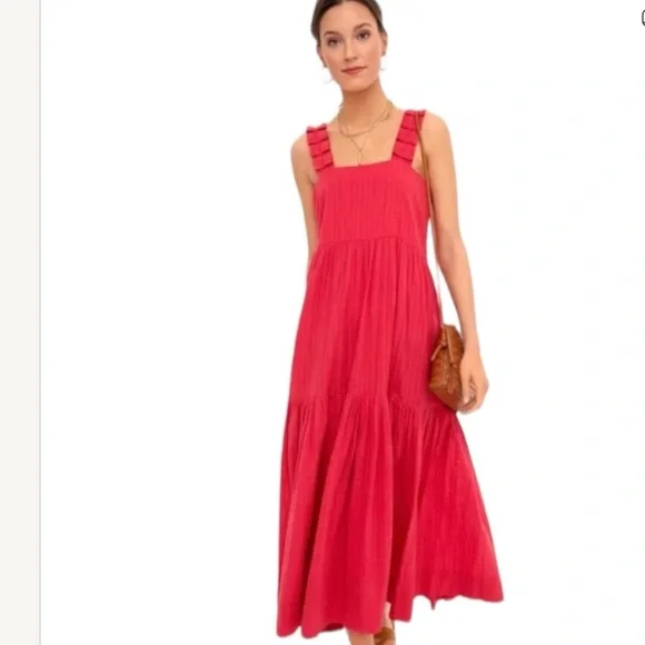 Mirth Grenadine Rio Maxi Dress Red Tiered Strapless Cotton Size Small - Picture 6 of 9